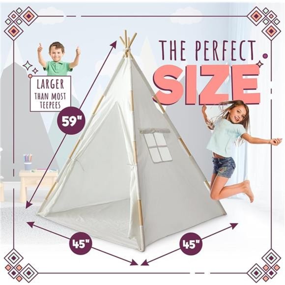 Teepee Tent for Kids:  Fairytale Tipi Playroom, LED Star Lights, 59 by 45 " - Picture 4 of 6